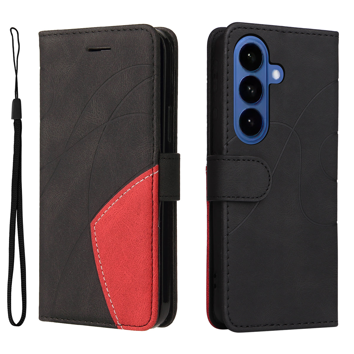 Samsung Galaxy S27 / S26 Läderfodral med stativ och tvåfärgad skarvdesign