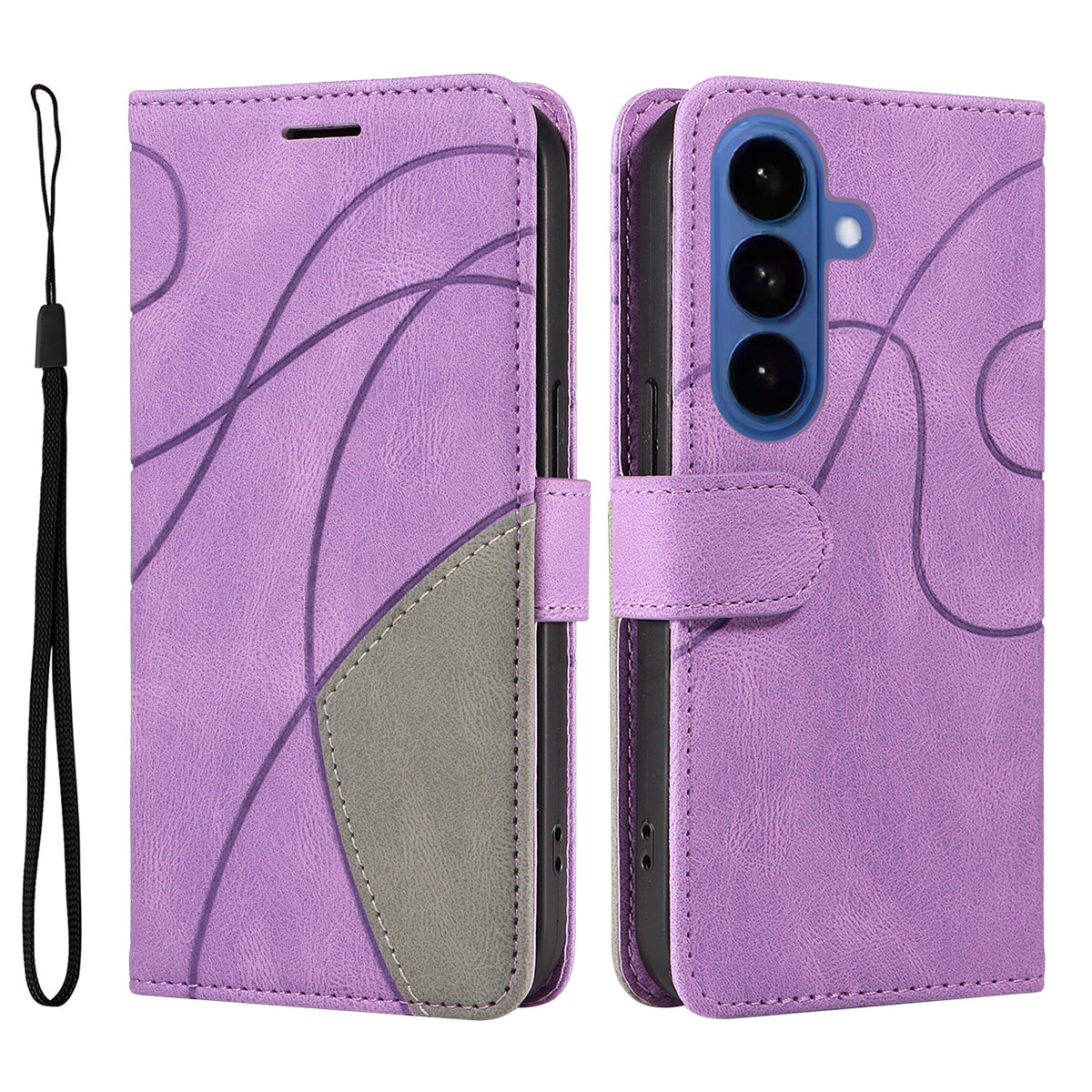 Samsung Galaxy S27 / S26 Läderfodral med stativ och tvåfärgad skarvdesign