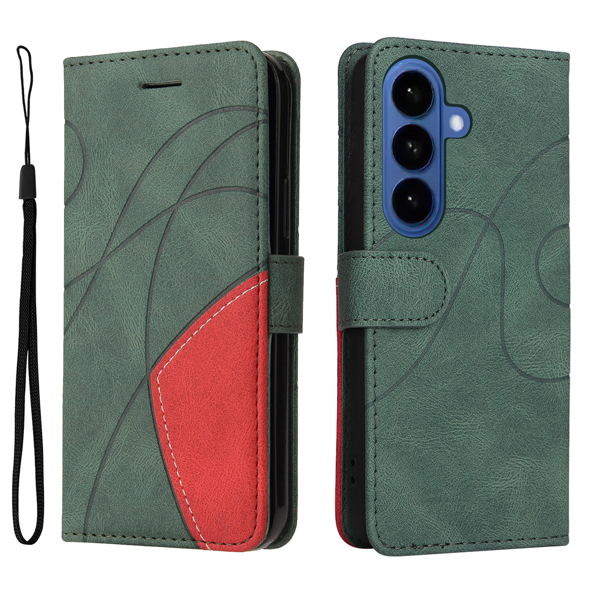 Samsung Galaxy S27 / S26 Läderfodral med stativ och tvåfärgad skarvdesign
