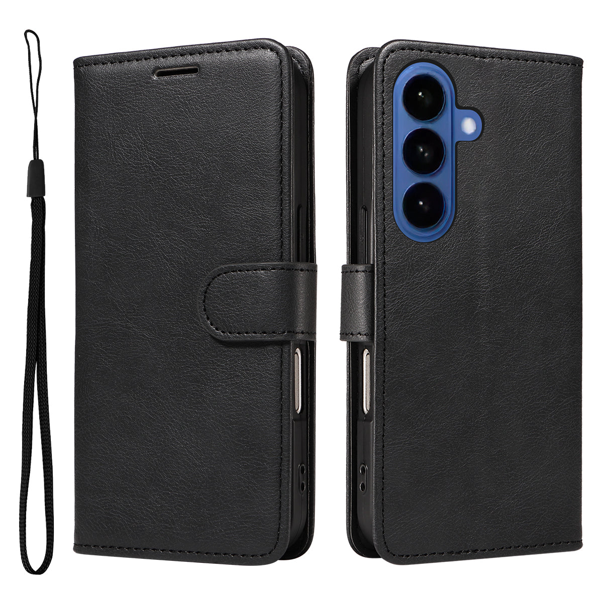 Samsung Galaxy S27 / S26 Läderplånboksfodral med rem Enfärgat mobilstativ