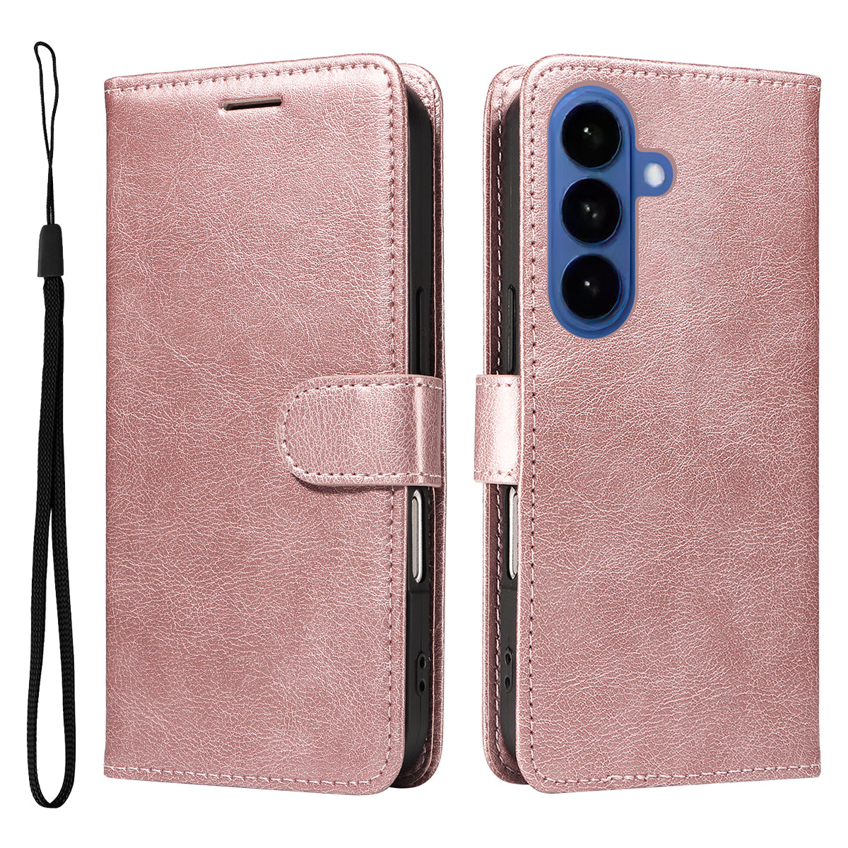 Samsung Galaxy S27 / S26 Läderplånboksfodral med rem Enfärgat mobilstativ