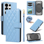 For Samsung Galaxy S26 Ultra Wallet Case Rhombus Leather Phone Cover with Strap