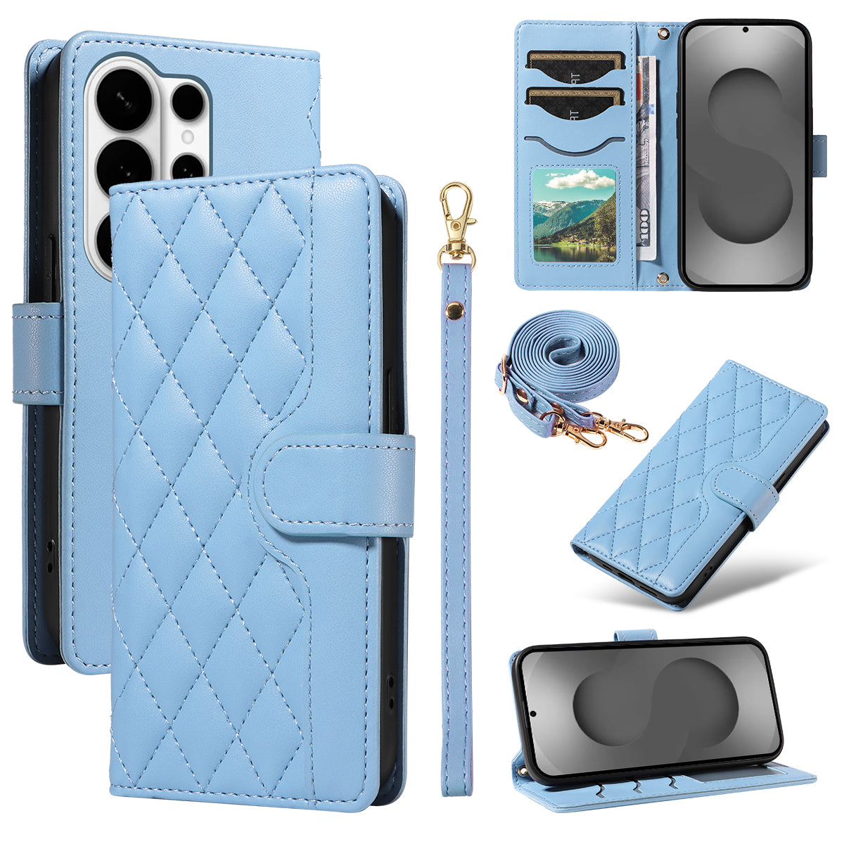 For Samsung Galaxy S26 Ultra Wallet Case Rhombus Leather Phone Cover with Strap