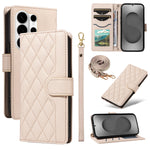 For Samsung Galaxy S26 Ultra Wallet Case Rhombus Leather Phone Cover with Strap
