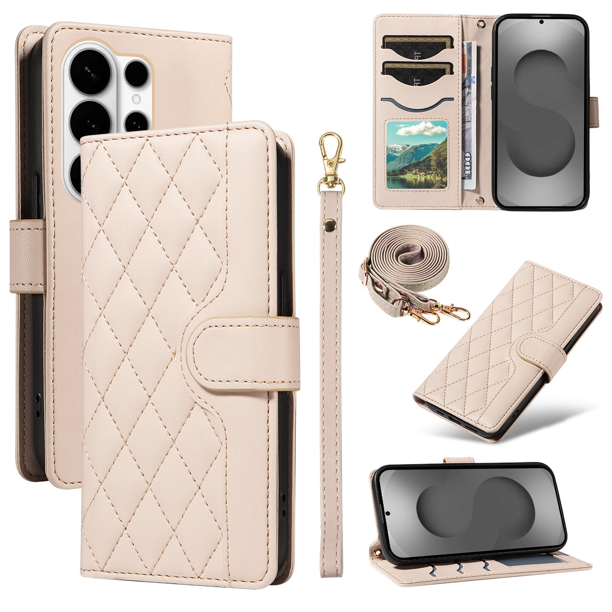 For Samsung Galaxy S26 Ultra Wallet Case Rhombus Leather Phone Cover with Strap