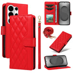 For Samsung Galaxy S26 Ultra Wallet Case Rhombus Leather Phone Cover with Strap