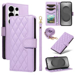 For Samsung Galaxy S26 Ultra Wallet Case Rhombus Leather Phone Cover with Strap