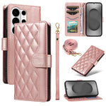 For Samsung Galaxy S26 Ultra Wallet Case Rhombus Leather Phone Cover with Strap