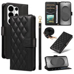 For Samsung Galaxy S26 Ultra Wallet Case Rhombus Leather Phone Cover with Strap