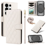 For Samsung Galaxy S26 Ultra Wallet Case Rhombus Leather Phone Cover with Strap