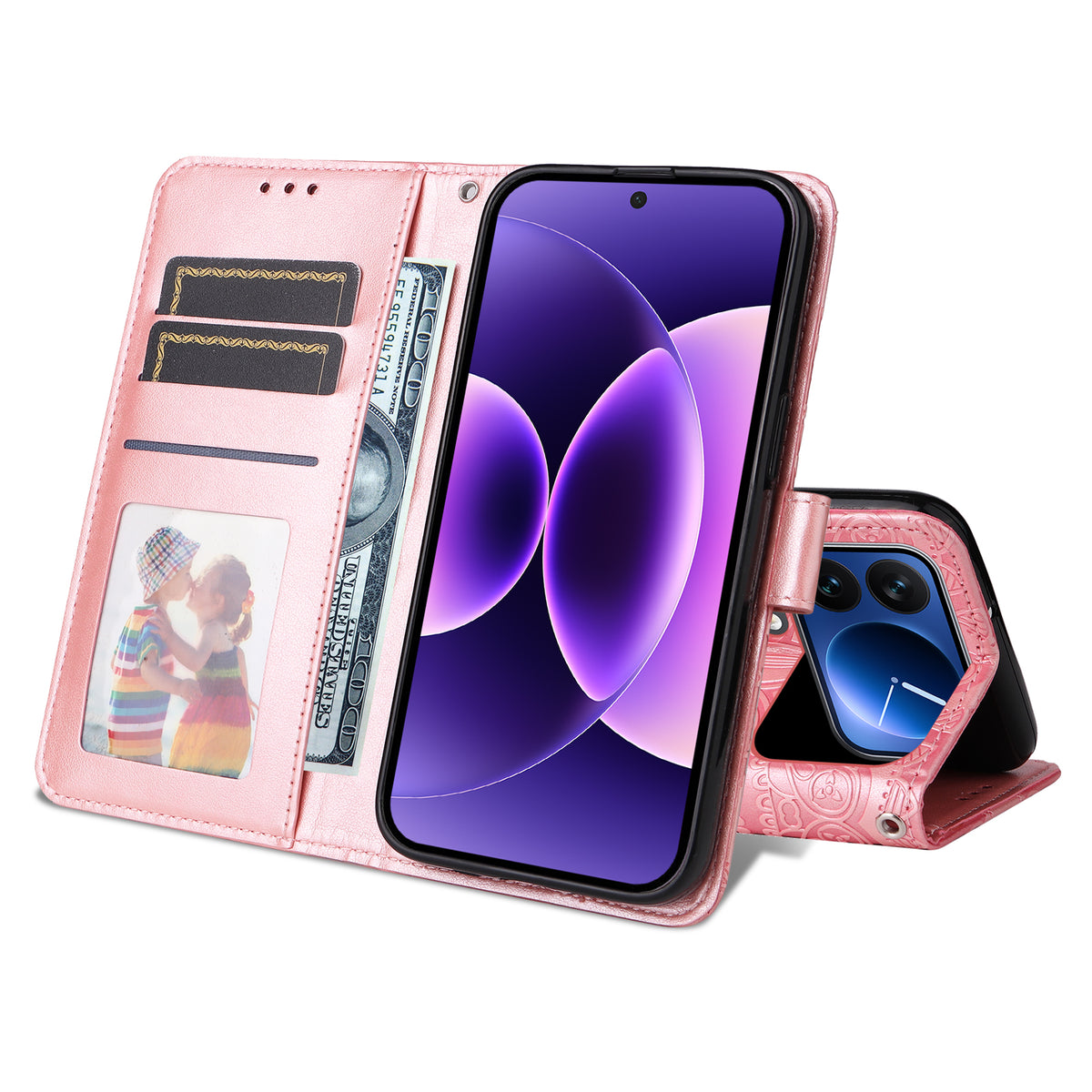 Xiaomi 17 Pro-skal med solrosmotiv i läderplånbok