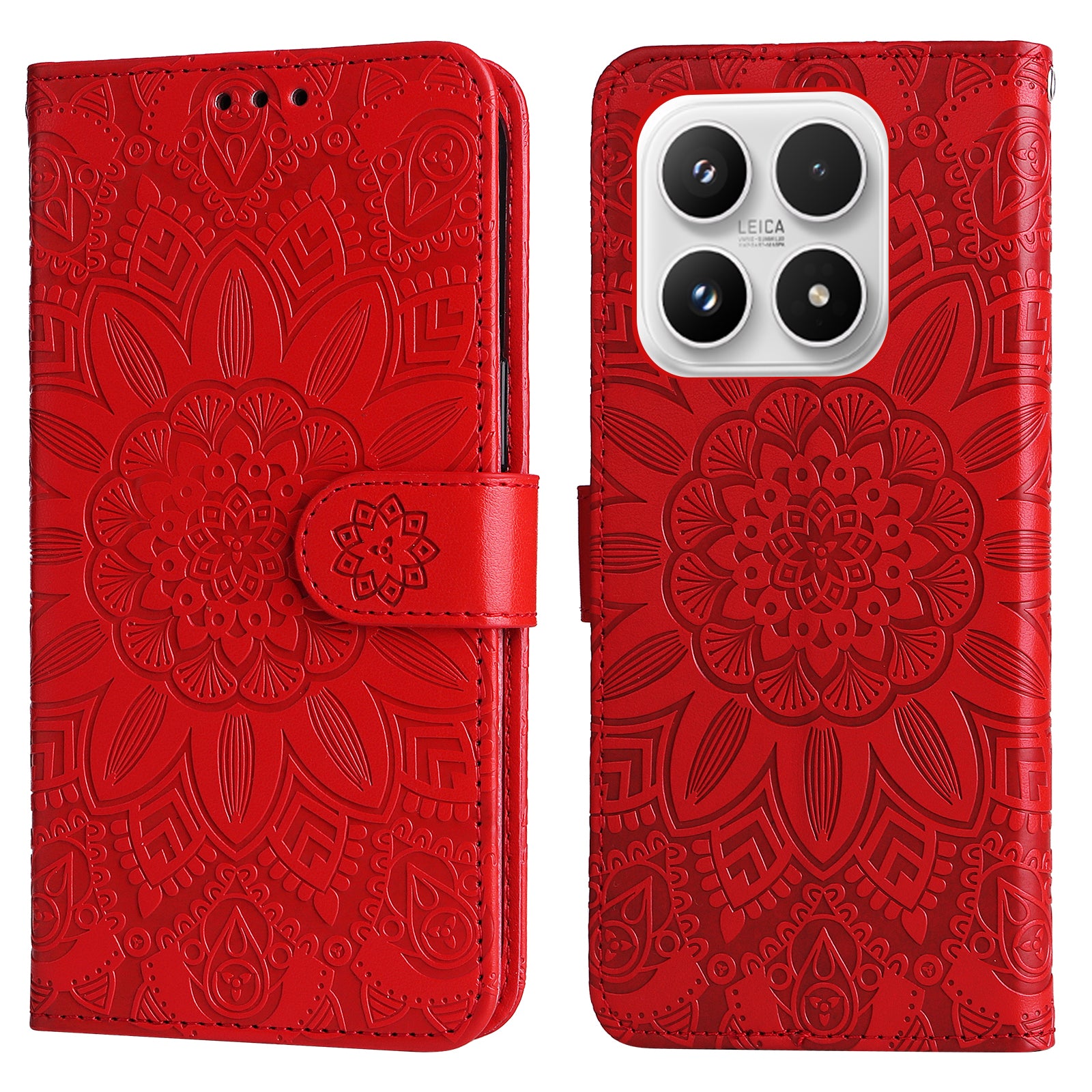 Xiaomi 17-skal med solrosmotiv i läder, plånbok och mobilfodral