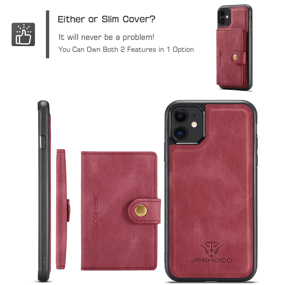 JEEHOOD For iPhone 11 Pro Max Case  J01 Retro Leather Phone Back Cover with Detachable Magnetic Card Holder