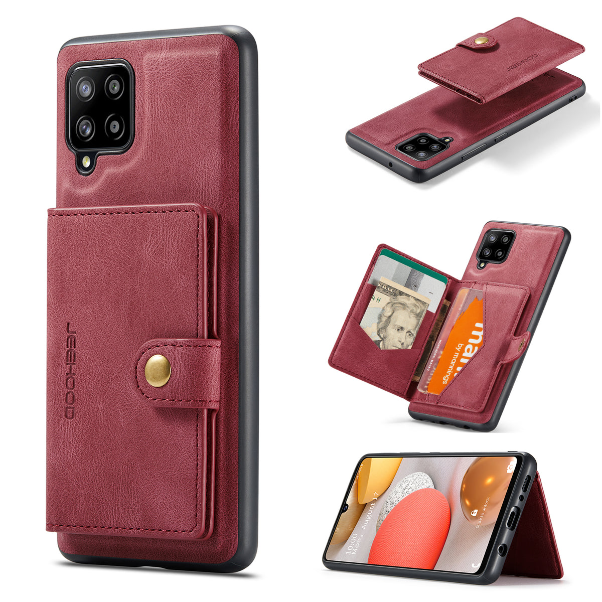 JEEHOOD til Samsung Galaxy A42 5G Cover J01 Retro Læder Telefon Bagside Cover med Aftagelig Magnetisk Kortlomme
