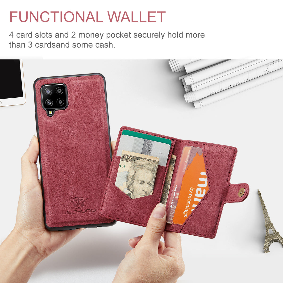 JEEHOOD til Samsung Galaxy A42 5G Cover J01 Retro Læder Telefon Bagside Cover med Aftagelig Magnetisk Kortlomme