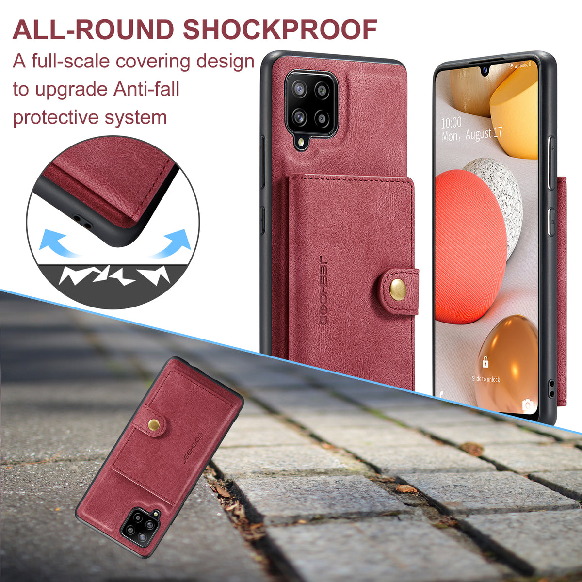 JEEHOOD til Samsung Galaxy A42 5G Cover J01 Retro Læder Telefon Bagside Cover med Aftagelig Magnetisk Kortlomme