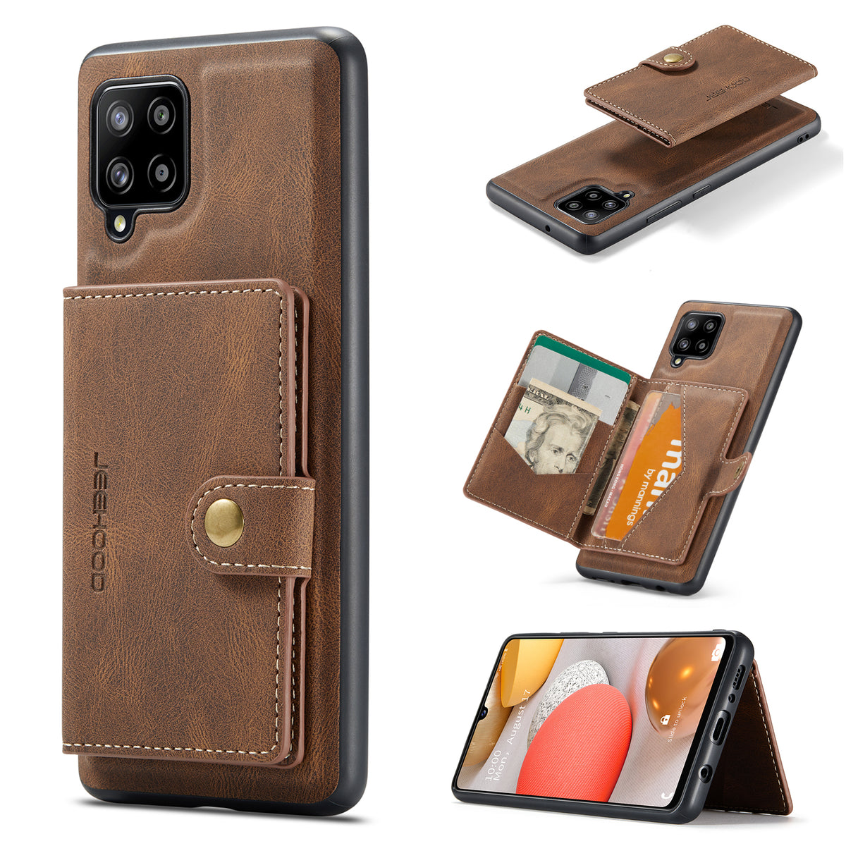 JEEHOOD til Samsung Galaxy A42 5G Cover J01 Retro Læder Telefon Bagside Cover med Aftagelig Magnetisk Kortlomme
