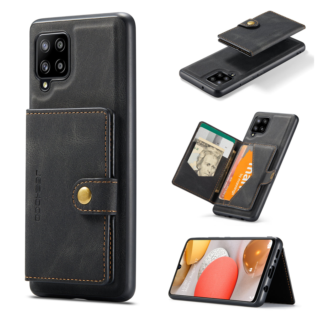 JEEHOOD til Samsung Galaxy A42 5G Cover J01 Retro Læder Telefon Bagside Cover med Aftagelig Magnetisk Kortlomme