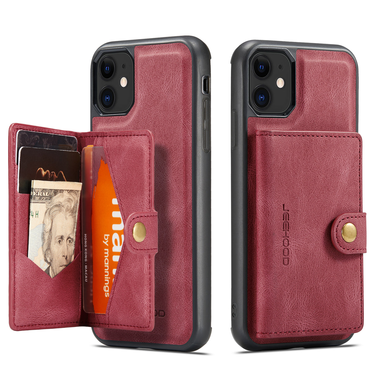 JEEHOOD For iPhone 11 Pro Case  J01 Retro Leather Phone Back Cover with Detachable Magnetic Card Holder