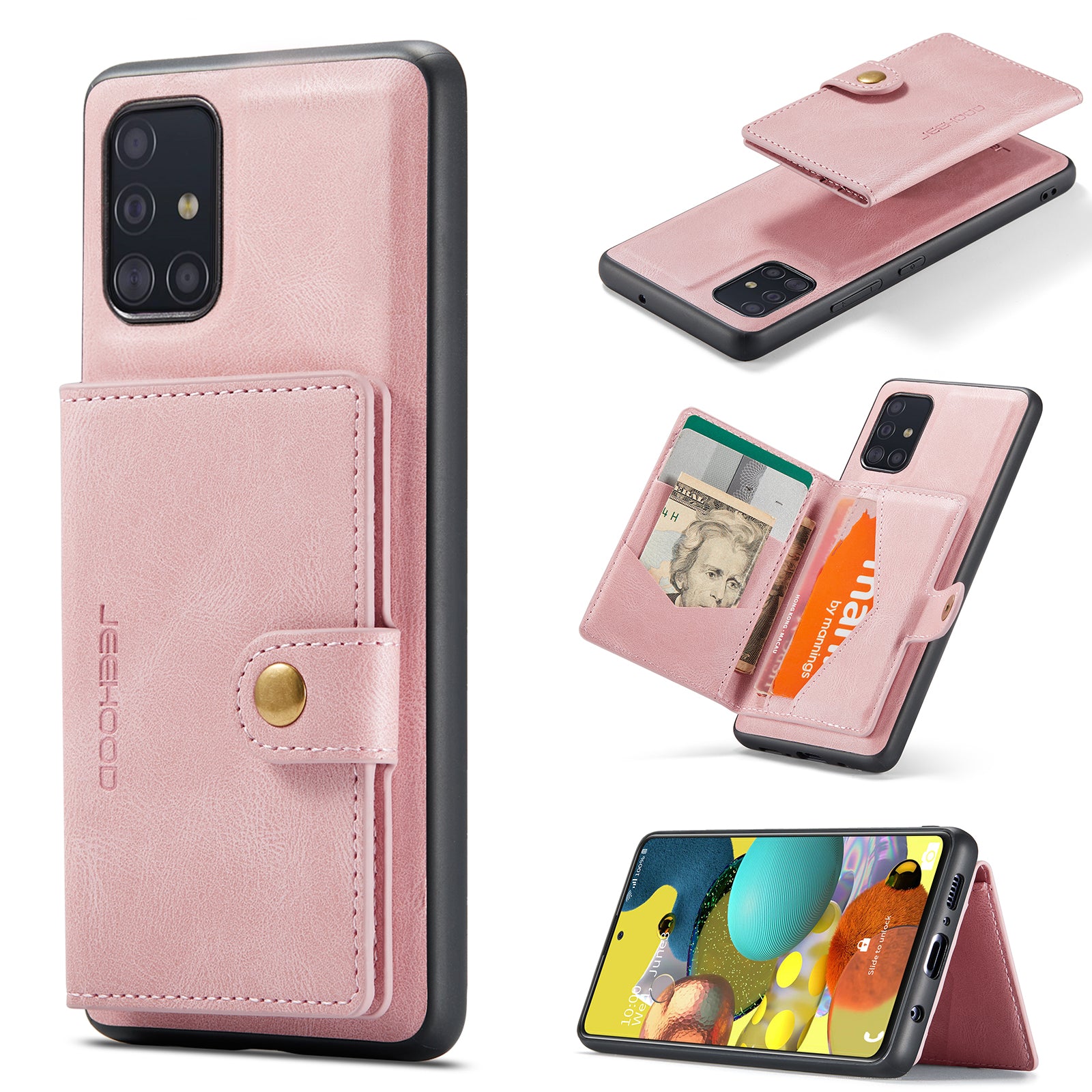 JEEHOOD For Samsung Galaxy A51 5G SM-A516 Case  J01 Retro Leather Phone Back Cover with Detachable Magnetic Card Holder