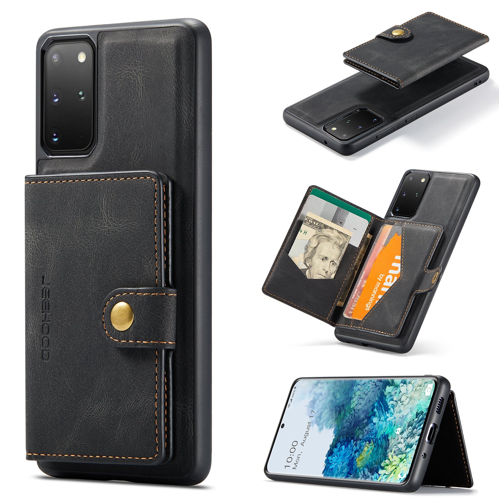 JEEHOOD For Samsung Galaxy S20 Plus 5G Case  J01 Retro Leather Phone Back Cover with Detachable Magnetic Card Holder