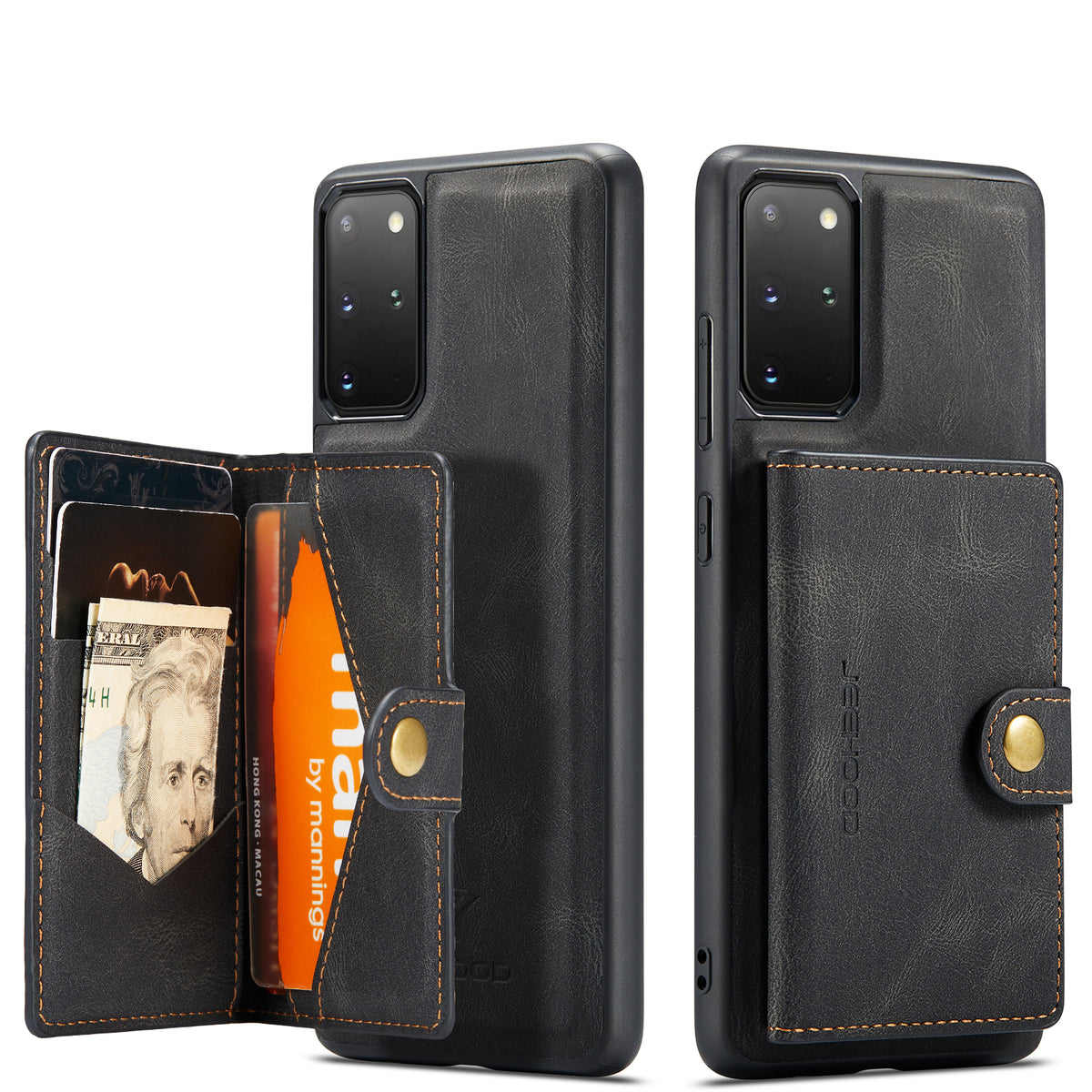 JEEHOOD För Samsung Galaxy S20 Plus 5G Skal J01 Retro Läder Baksida mobil Med Avtagbar Magnetisk Korthållare