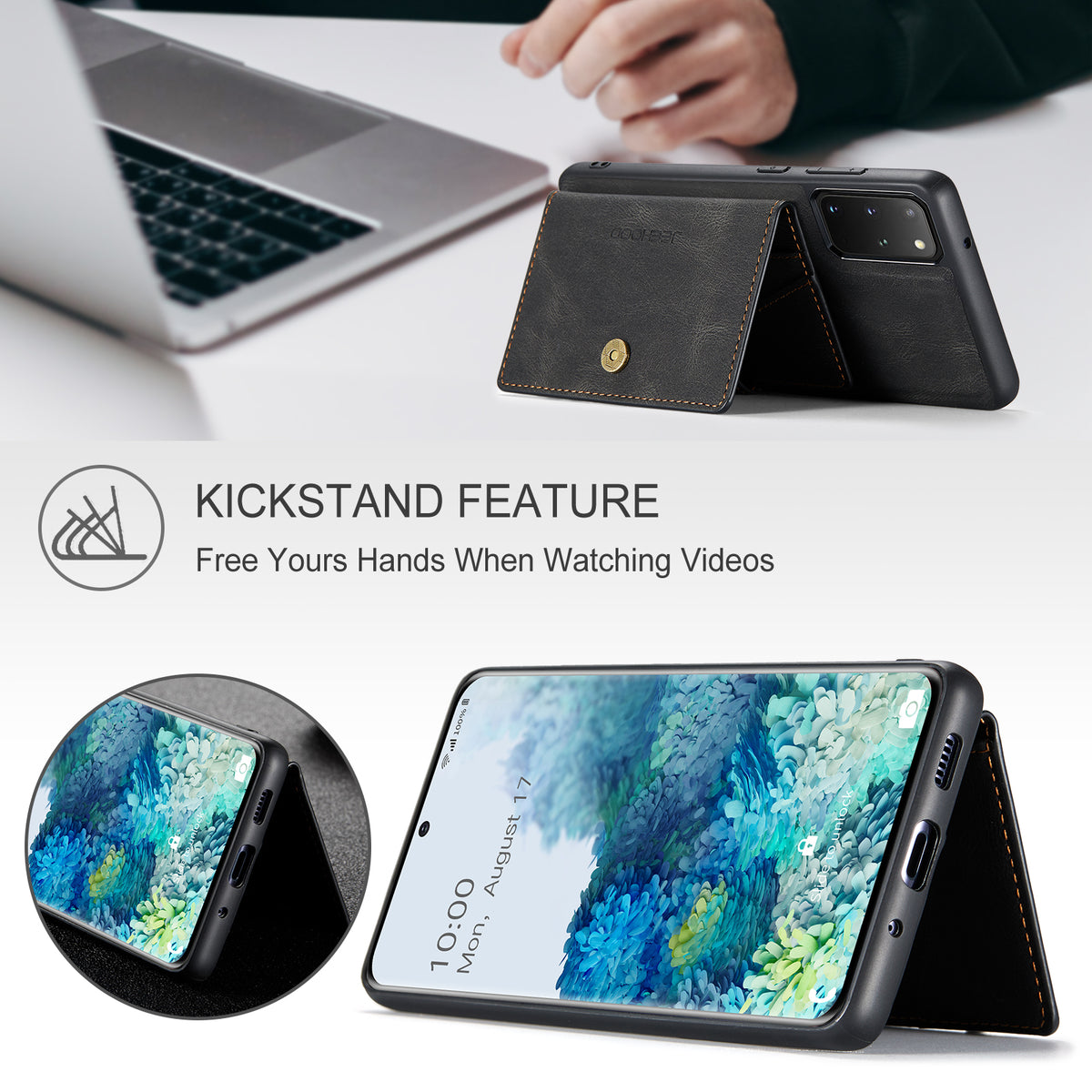 JEEHOOD För Samsung Galaxy S20 Plus 5G Skal J01 Retro Läder Baksida mobil Med Avtagbar Magnetisk Korthållare