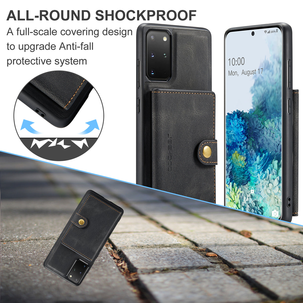 JEEHOOD För Samsung Galaxy S20 Plus 5G Skal J01 Retro Läder Baksida mobil Med Avtagbar Magnetisk Korthållare