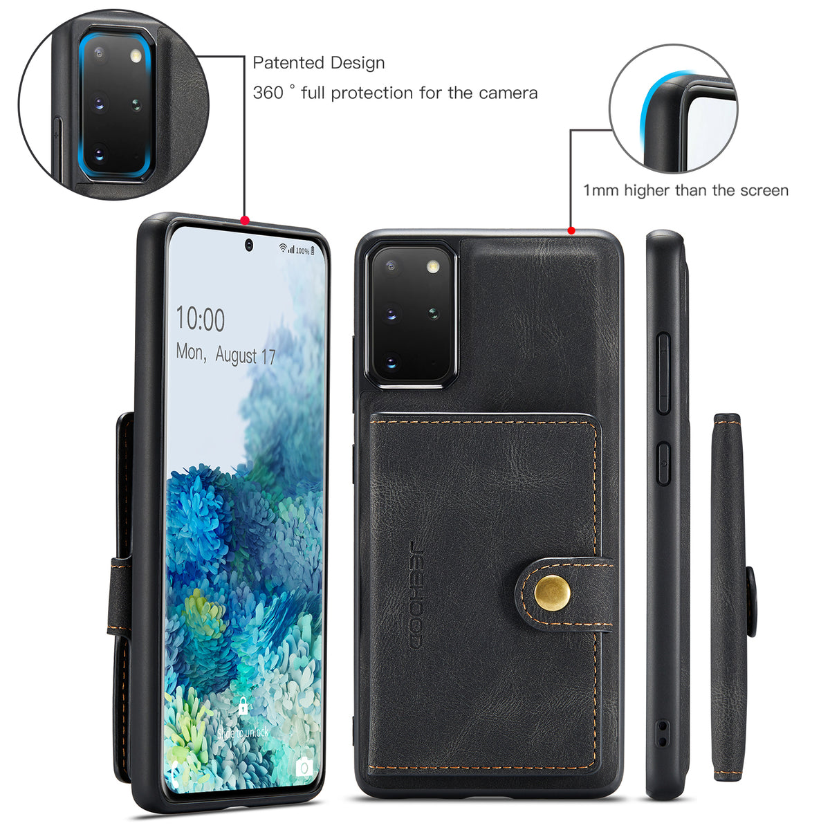 JEEHOOD För Samsung Galaxy S20 Plus 5G Skal J01 Retro Läder Baksida mobil Med Avtagbar Magnetisk Korthållare