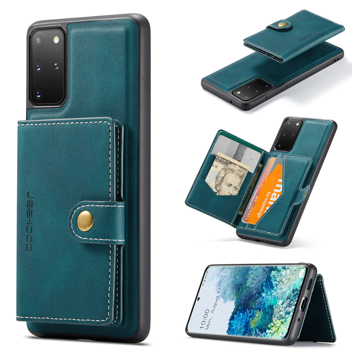 JEEHOOD För Samsung Galaxy S20 Plus 5G Skal J01 Retro Läder Baksida mobil Med Avtagbar Magnetisk Korthållare