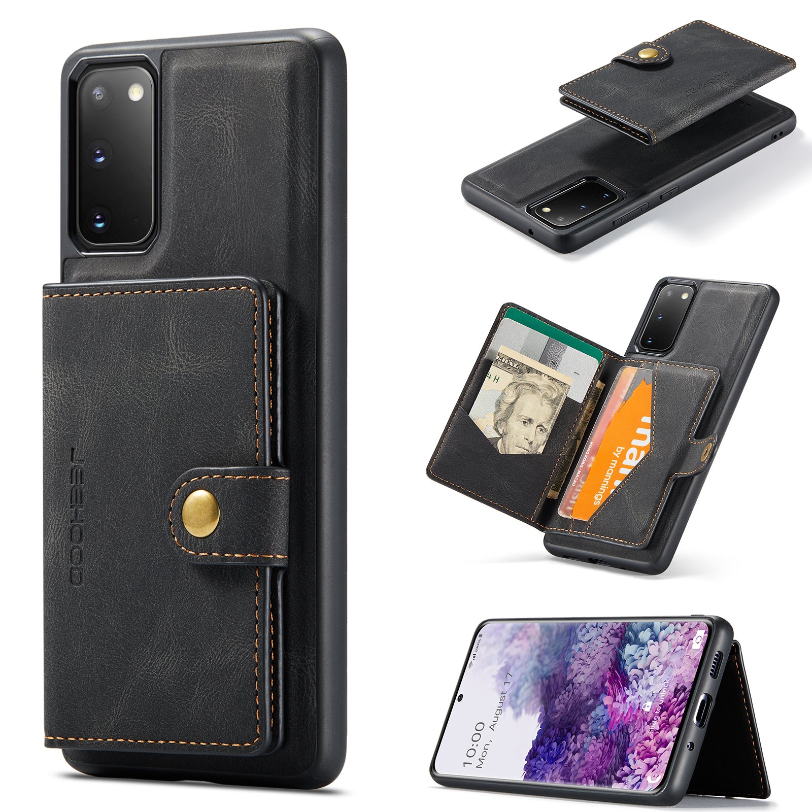 JEEHOOD For Samsung Galaxy S20 5G Case  J01 Retro Leather Phone Back Cover with Detachable Magnetic Card Holder
