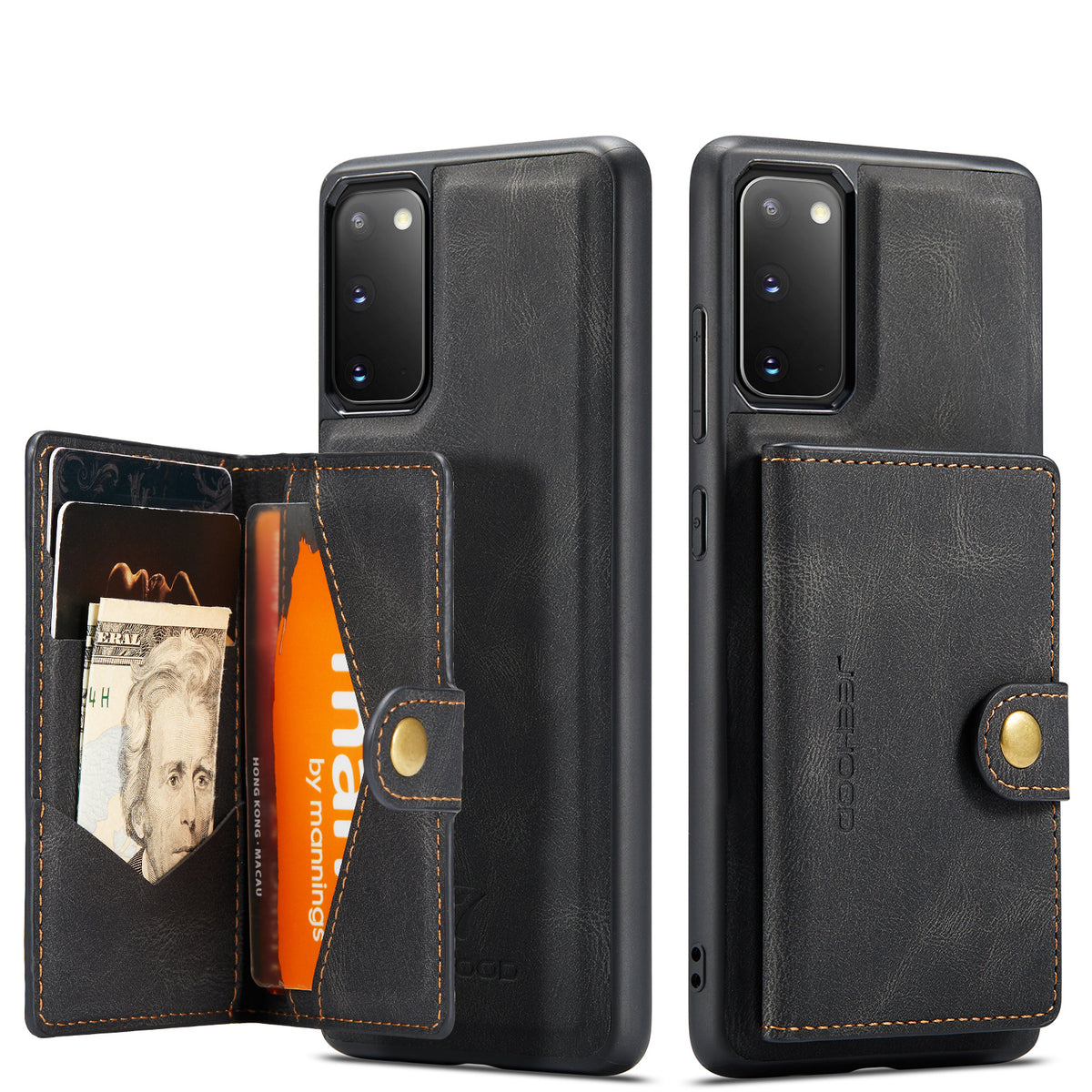 JEEHOOD cover J01 i retro-læder til Samsung Galaxy S20 5G, mobilcover med aftagelig magnetisk kortholder