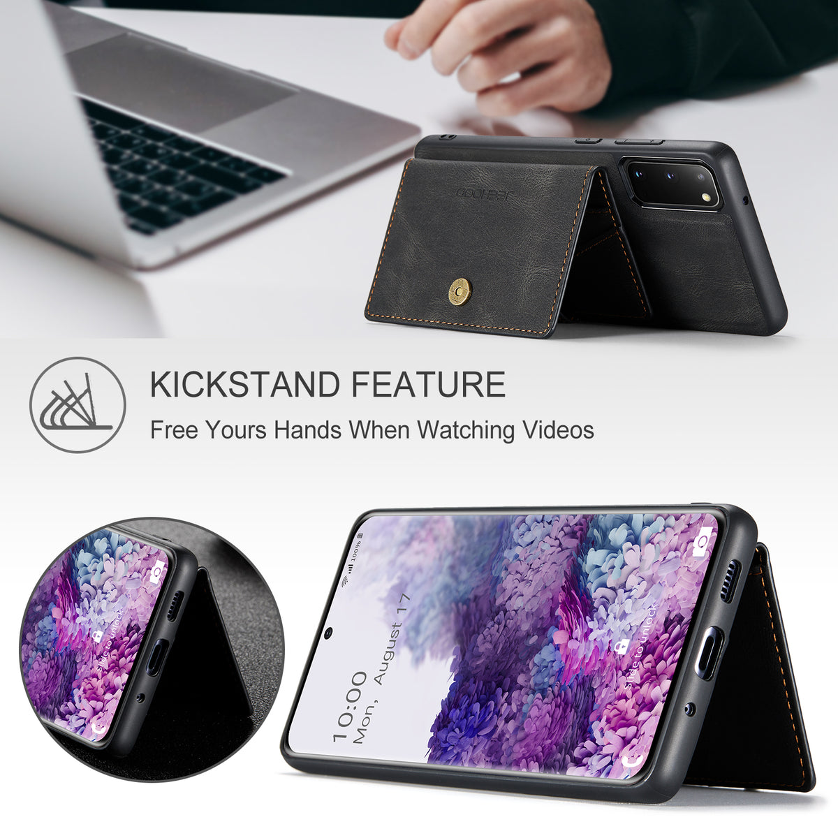 JEEHOOD cover J01 i retro-læder til Samsung Galaxy S20 5G, mobilcover med aftagelig magnetisk kortholder