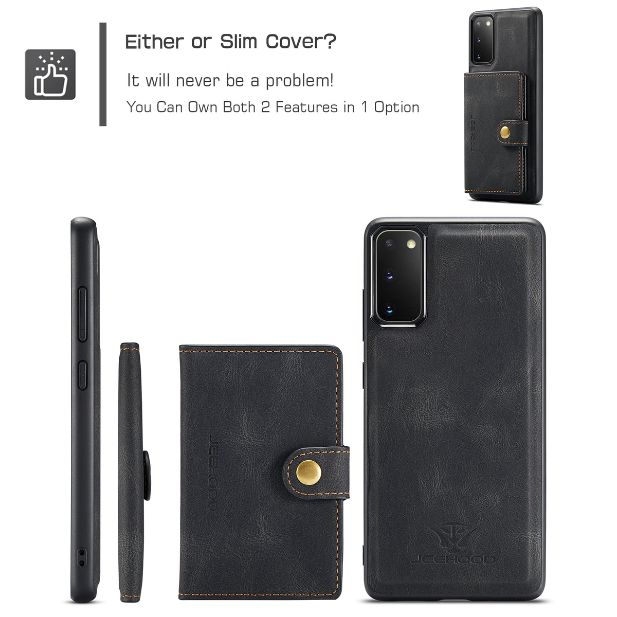 JEEHOOD cover J01 i retro-læder til Samsung Galaxy S20 5G, mobilcover med aftagelig magnetisk kortholder