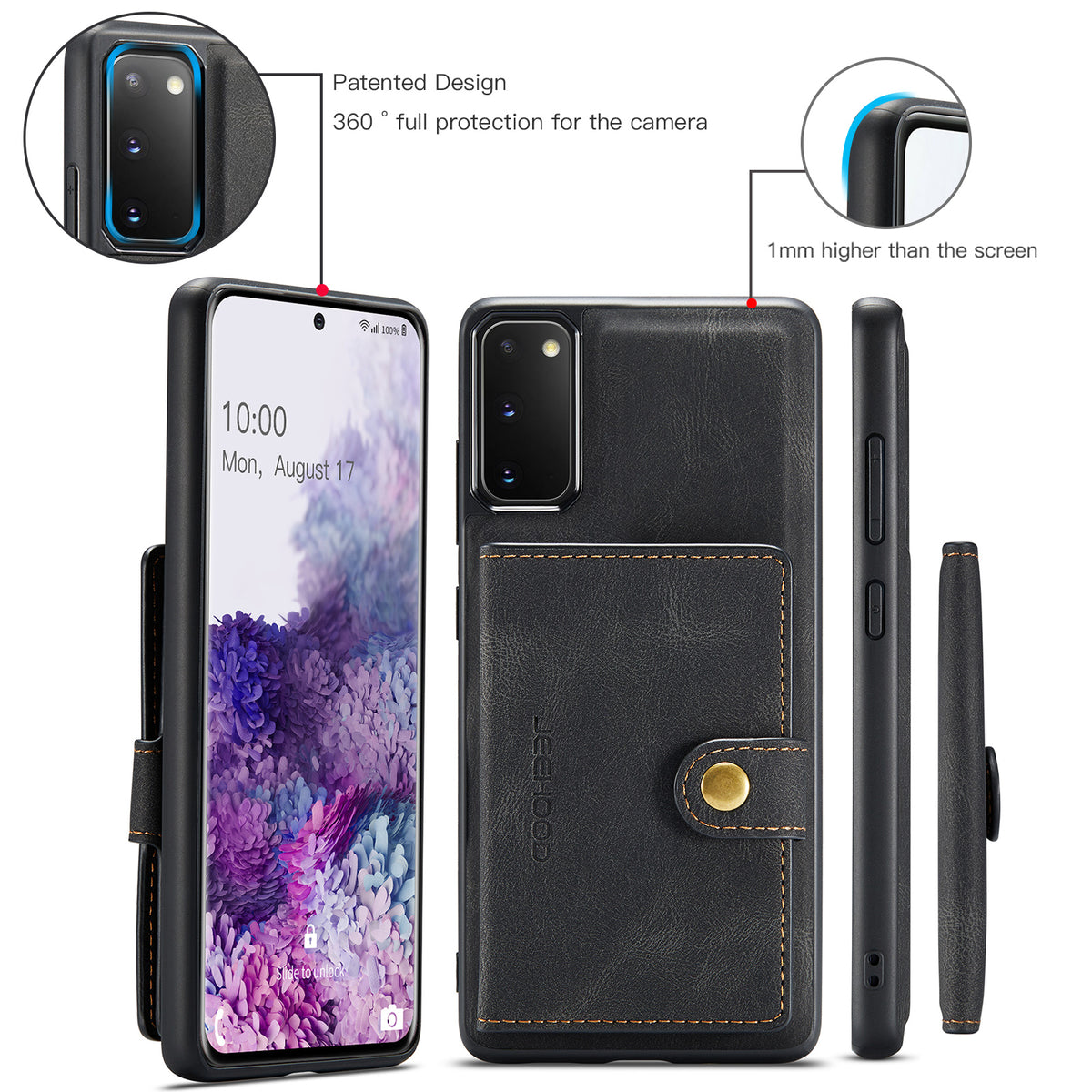 JEEHOOD cover J01 i retro-læder til Samsung Galaxy S20 5G, mobilcover med aftagelig magnetisk kortholder