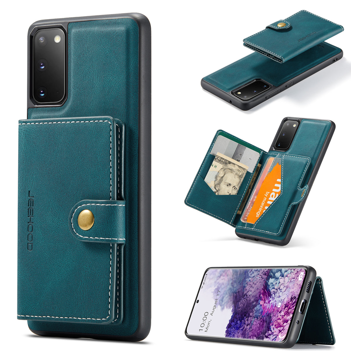 JEEHOOD cover J01 i retro-læder til Samsung Galaxy S20 5G, mobilcover med aftagelig magnetisk kortholder
