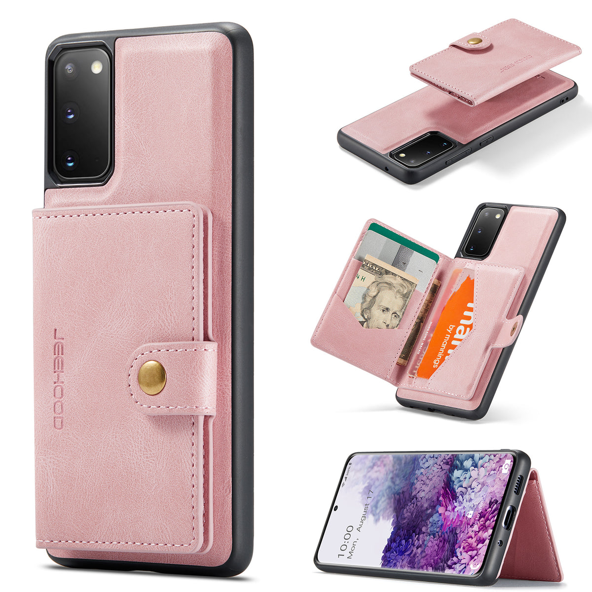 JEEHOOD cover J01 i retro-læder til Samsung Galaxy S20 5G, mobilcover med aftagelig magnetisk kortholder
