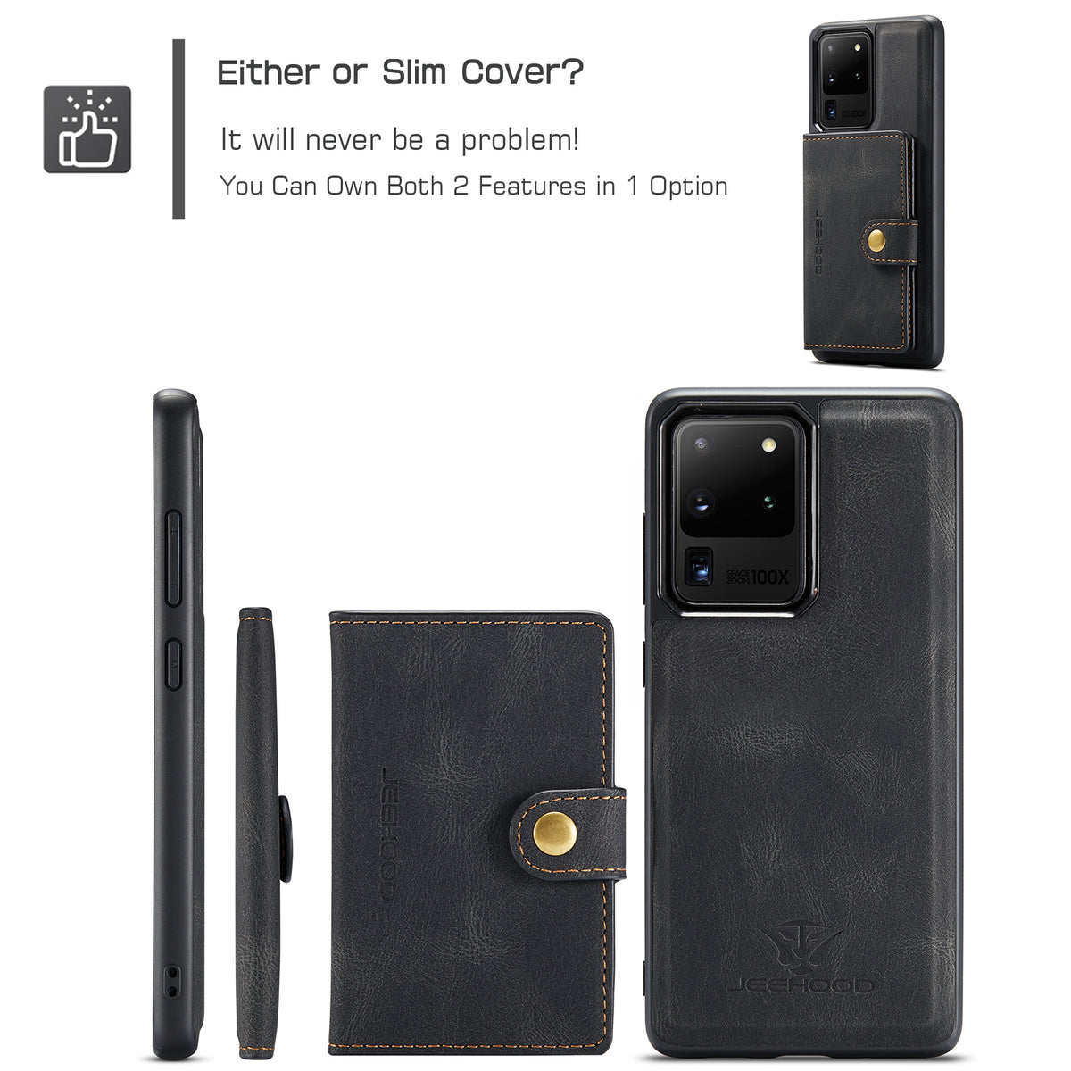 JEEHOOD För Samsung Galaxy S20 Ultra Skal J01 Retro Läder Baksida mobil med Avtagbar Magnetisk Korthållare