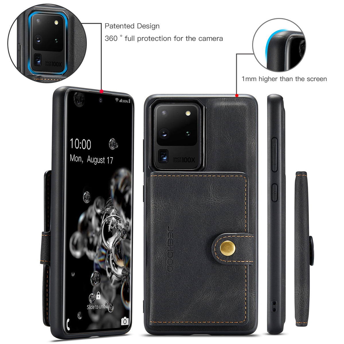 JEEHOOD För Samsung Galaxy S20 Ultra Skal J01 Retro Läder Baksida mobil Med Avtagbar Magnetisk Korthållare