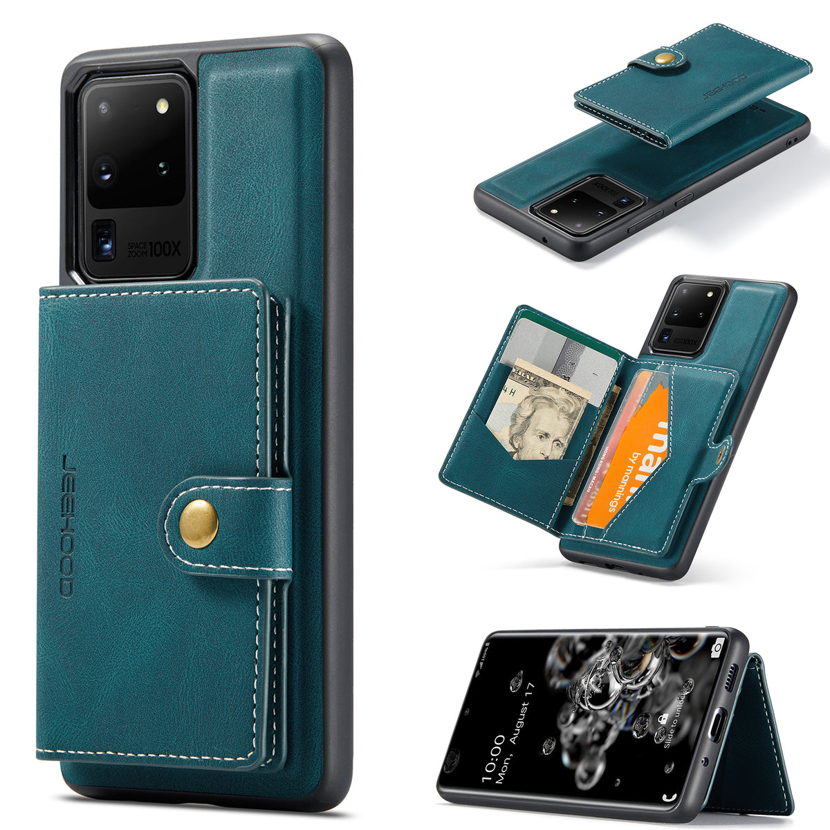 JEEHOOD För Samsung Galaxy S20 Ultra Skal J01 Retro Läder Baksida mobil med Avtagbar Magnetisk Korthållare