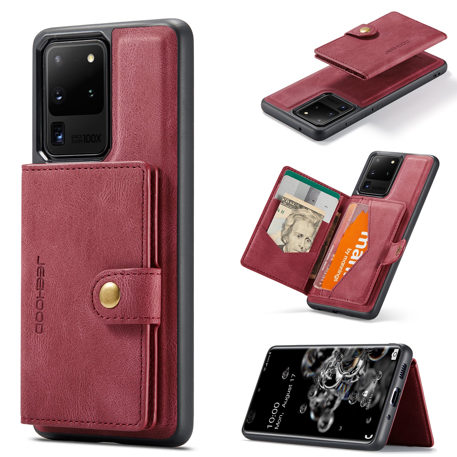 JEEHOOD For Samsung Galaxy S20 Ultra Case  J01 Retro Leather Phone Back Cover with Detachable Magnetic Card Holder