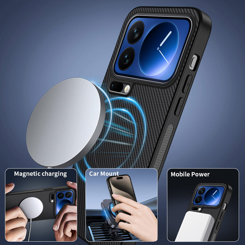 WANLONFENG For Xiaomi 17 Pro Max Magnetic Case  TQ Series Carbon Fiber Texture PC TPU Phone Cover