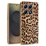 For Xiaomi 15T Case Leopard Print PU Leather Coated PC + TPU Electroplating Phone Cover