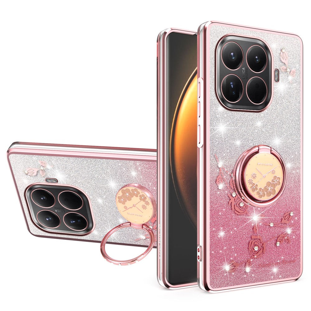 KADEM For Xiaomi 15T Pro Case Ring Kickstand TPU Flowers Phone Cover Gradient Glitter