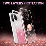 KADEM For Xiaomi 15T Pro Case Ring Kickstand TPU Flowers Phone Cover Gradient Glitter