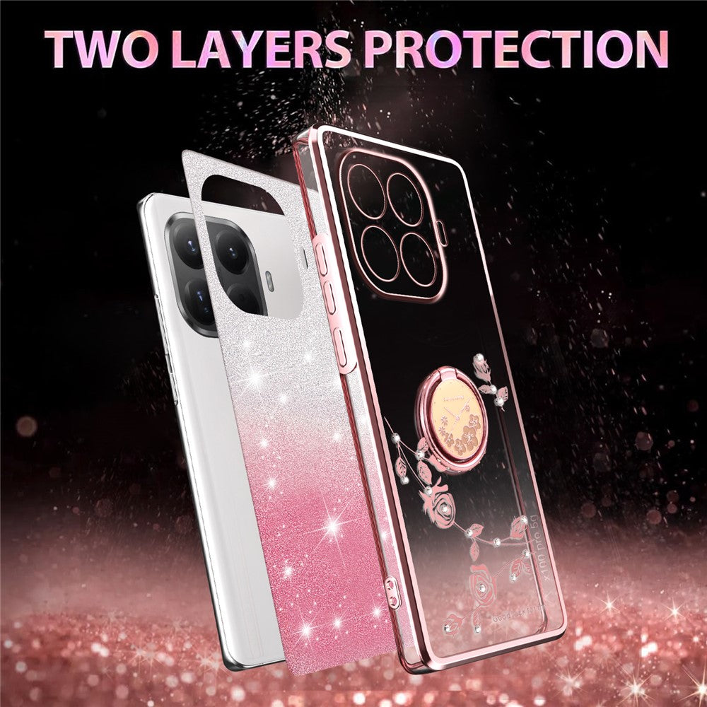 KADEM För Xiaomi 15T Pro Skal Ring Stöd TPU Blommor mobilskal Gradient Glitter