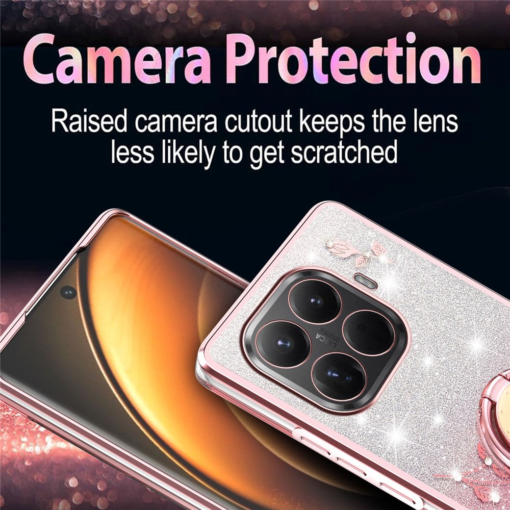 KADEM For Xiaomi 15T Pro Case Ring Kickstand TPU Flowers Phone Cover Gradient Glitter