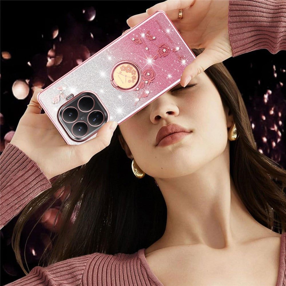 KADEM För Xiaomi 15T Pro Skal Ring Stöd TPU Blommor mobilskal Gradient Glitter