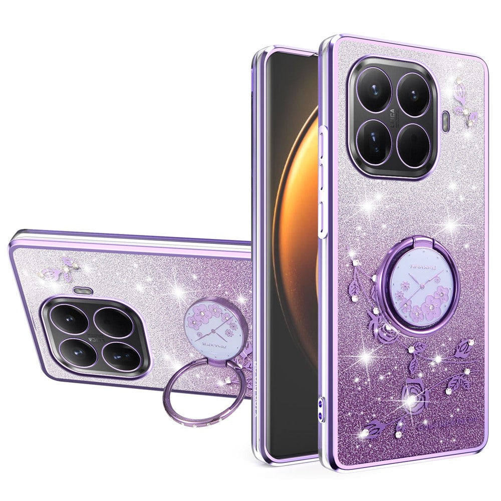 KADEM For Xiaomi 15T Pro Case Ring Kickstand TPU Flowers Phone Cover Gradient Glitter