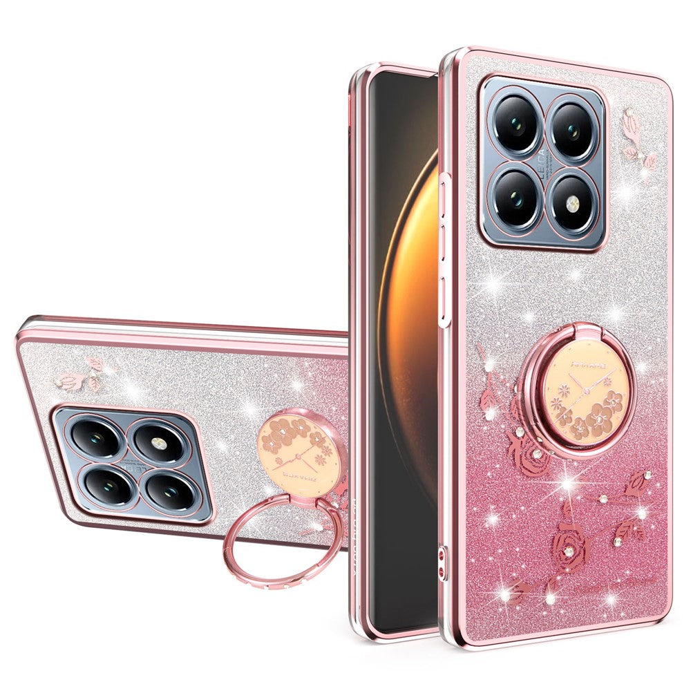 KADEM For Xiaomi 15T Case Ring Kickstand TPU Flowers Phone Cover Gradient Glitter